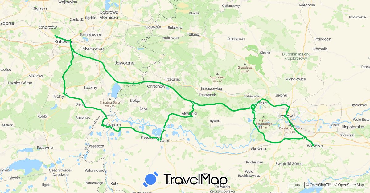 TravelMap itinerary: bus, plane in Poland (Europe)
